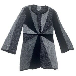 Curio Cardigan Women's Size L Wool Blend Black Gray Button 3/4 Sleeve